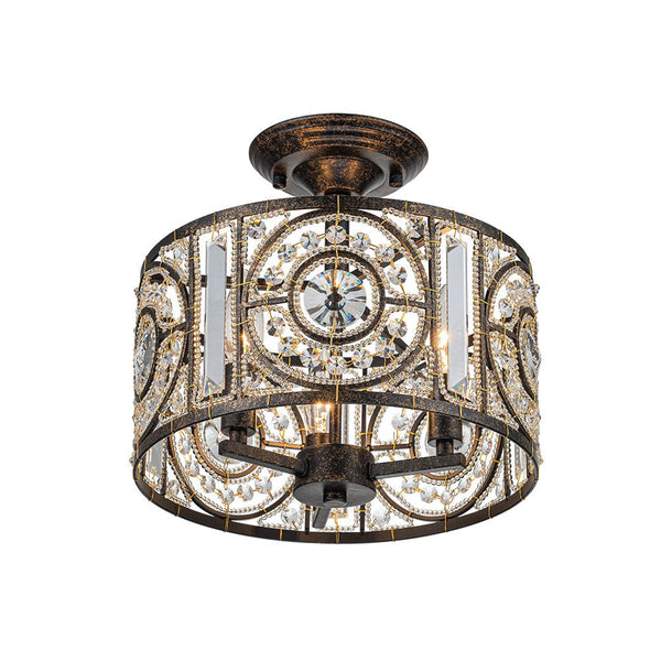 Chandelierias-Traditional Drum Crystal 3-Light Semi-Flush Mount-Lighting Fixtures-Black-