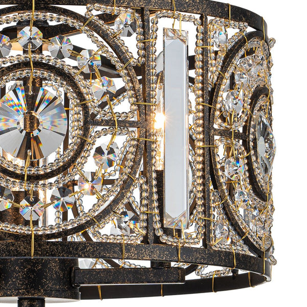 Chandelierias-Traditional Drum Crystal 3-Light Semi-Flush Mount-Lighting Fixtures-Black-