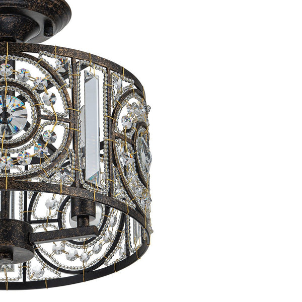 Chandelierias-Traditional Drum Crystal 3-Light Semi-Flush Mount-Lighting Fixtures-Black-