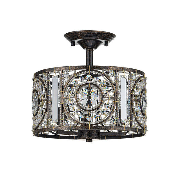 Chandelierias-Traditional Drum Crystal 3-Light Semi-Flush Mount-Lighting Fixtures-Black-