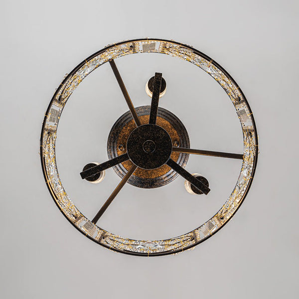 Chandelierias-Traditional Drum Crystal 3-Light Semi-Flush Mount-Lighting Fixtures-Black-