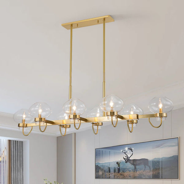 Chandelierias-Unique 12-Light Clear Jellyfish Glass Linear Chandelier-Chandeliers-Aged Brass-