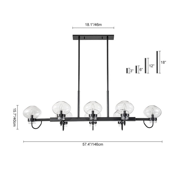 Chandelierias-Unique 12-Light Clear Jellyfish Glass Linear Chandelier-Chandeliers-Black-