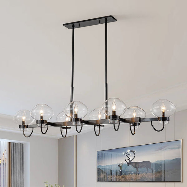 Chandelierias-Unique 12-Light Clear Jellyfish Glass Linear Chandelier-Chandeliers-Black-