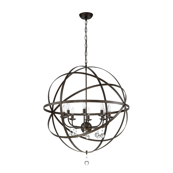 Chandelierias-Vintage 8-Light Sphere Chandelier With Crystal Drops-Pendant-Nickel-