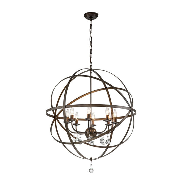 Chandelierias-Vintage 8-Light Sphere Chandelier With Crystal Drops-Pendant-Nickel-