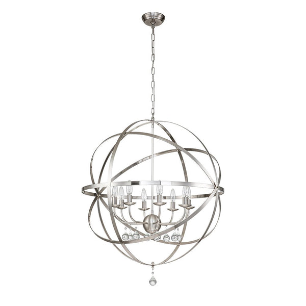 Chandelierias-Vintage 8-Light Sphere Chandelier With Crystal Drops-Pendant-Nickel-