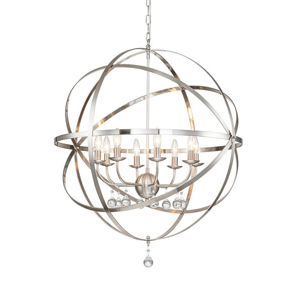 Chandelierias-Vintage 8-Light Sphere Chandelier With Crystal Drops-Pendant-Nickel-