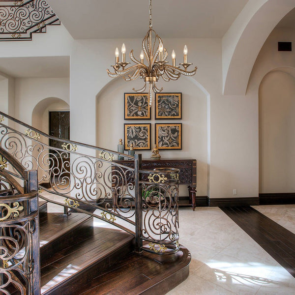 Chandelierias-Vintage Candle-Style 6-Light Crystal Lotus Chandelier-Chandeliers-Antique Brass-6 Bulbs