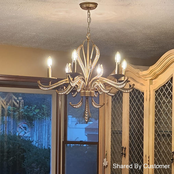 Chandelierias-Vintage Candle-Style 6-Light Crystal Lotus Chandelier-Chandeliers-Antique Brass-6 Bulbs