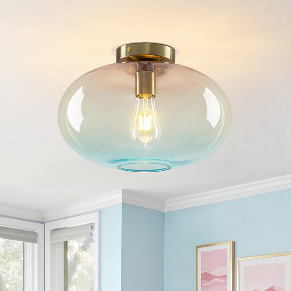 1-Light Ombre Oval Glass Semi-flush Mount