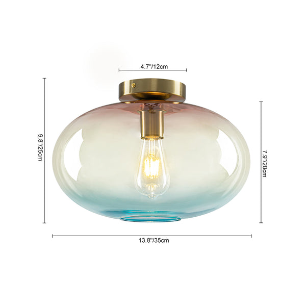 1-Light Ombre Oval Glass Semi-flush Mount