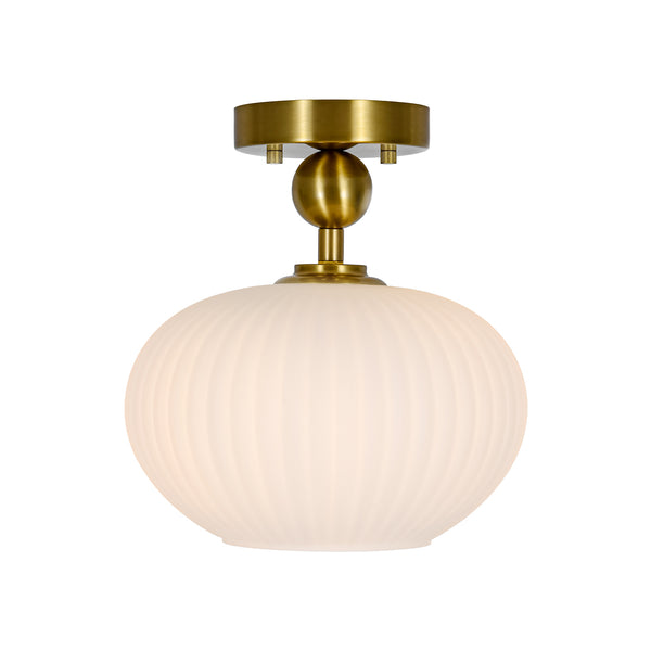 1-Light Oval Opal Ribbed Glass Semi-flush Mount