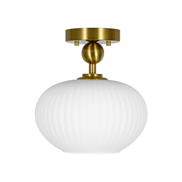 1-Light Oval Opal Ribbed Glass Semi-flush Mount