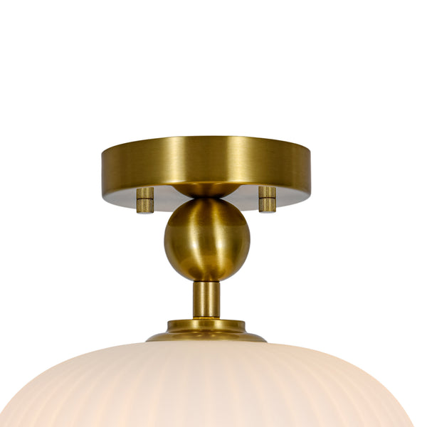 1-Light Oval Opal Ribbed Glass Semi-flush Mount