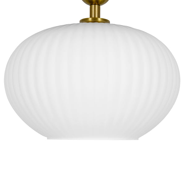 1-Light Oval Opal Ribbed Glass Semi-flush Mount