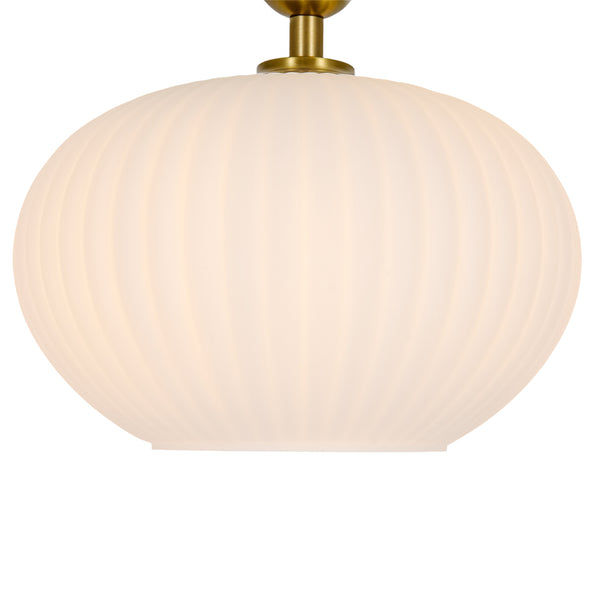 1-Light Oval Opal Ribbed Glass Semi-flush Mount
