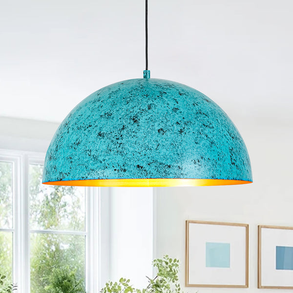 1-Light Turquoise Speckled Oversized Domed Pendant