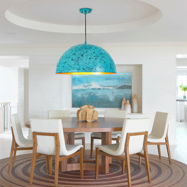 1-Light Turquoise Speckled Oversized Domed Pendant