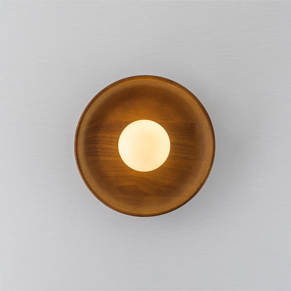 1-Light Walnut Wood Frosted Glass Mixed Semi-flush Mount