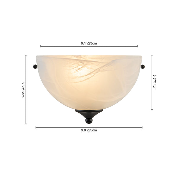1-Light Black Alabaster Bell Glass Half-Moon Wall Sconce