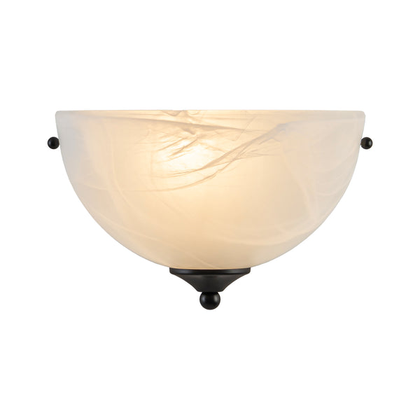 1-Light Black Alabaster Bell Glass Half-Moon Wall Sconce