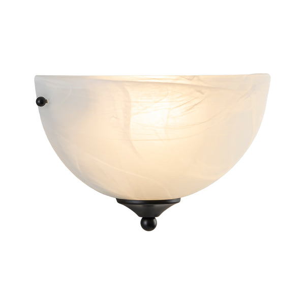 1-Light Black Alabaster Bell Glass Half-Moon Wall Sconce