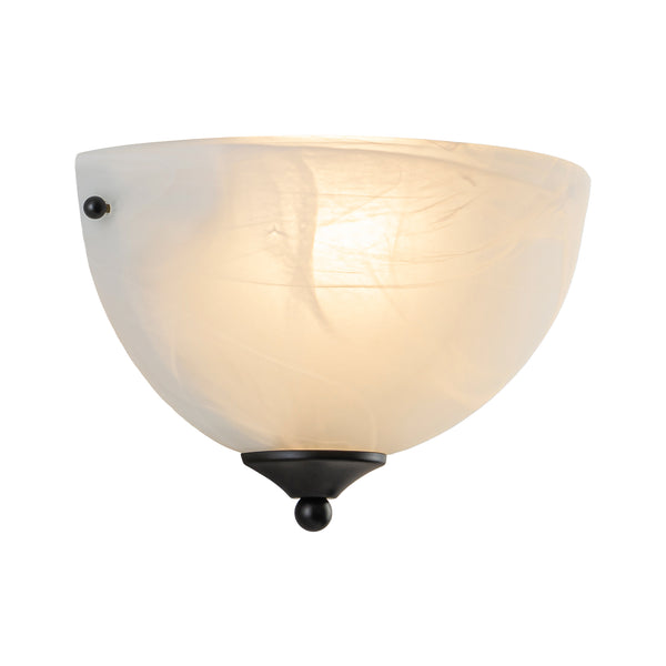 1-Light Black Alabaster Bell Glass Half-Moon Wall Sconce
