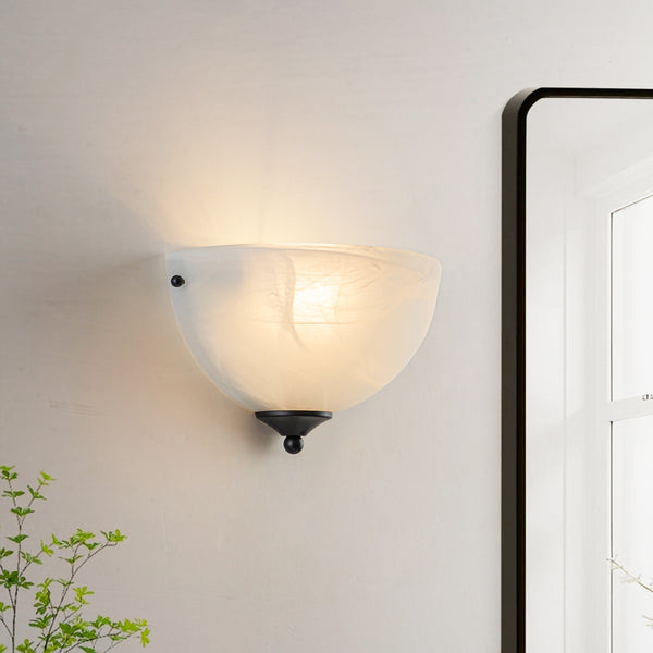 1-Light Black Alabaster Bell Glass Half-Moon Wall Sconce