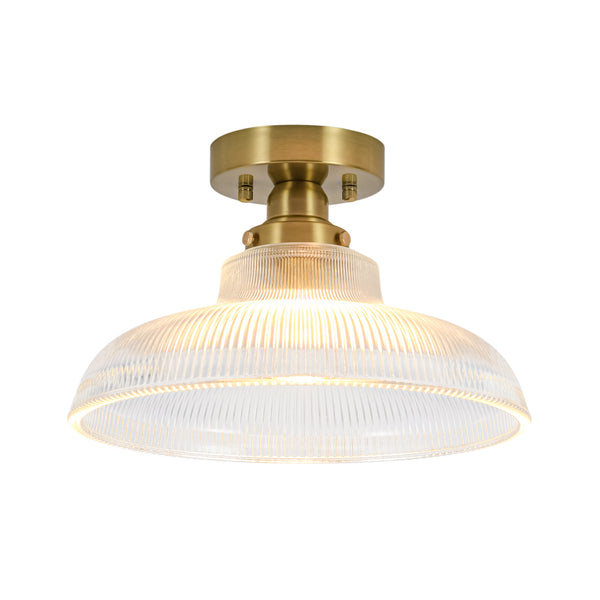 Modern Ribbed Glass Brass Single-Light Semi-flush Mount
