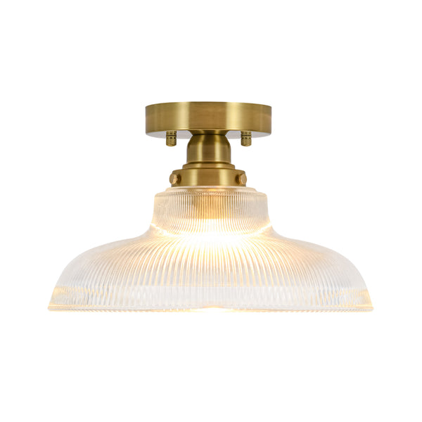 Modern Ribbed Glass Brass Single-Light Semi-flush Mount