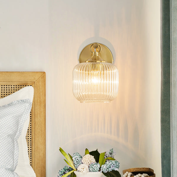 1-Light Ribbed Lantern Glass Single Wall Sconce