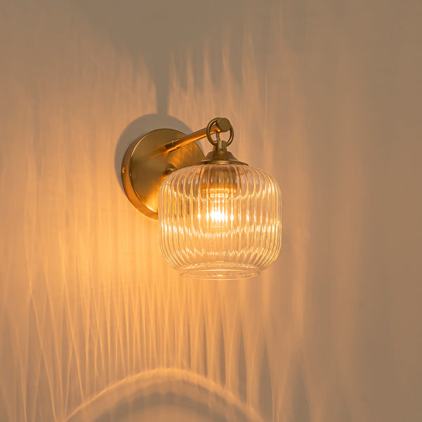 1-Light Ribbed Lantern Glass Single Wall Sconce