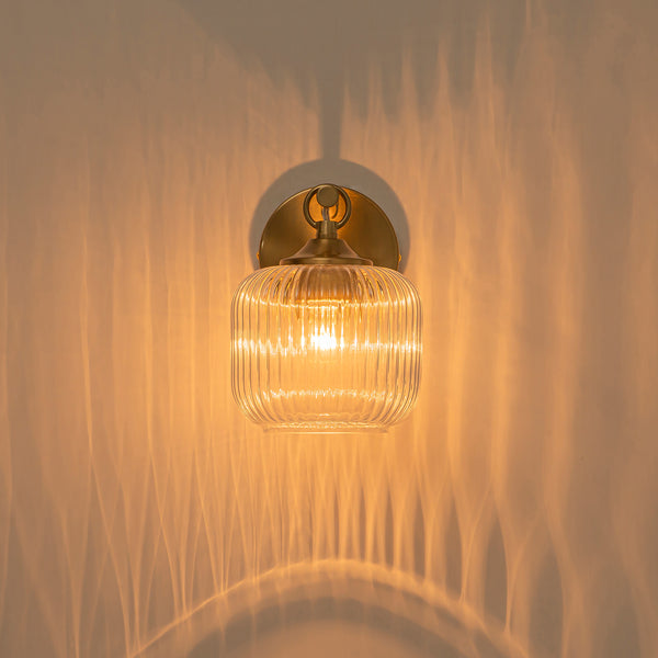 1-Light Ribbed Lantern Glass Single Wall Sconce