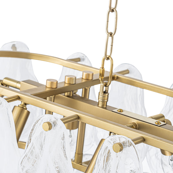 10-Light White Strie Glass Linear Layered Chandelier