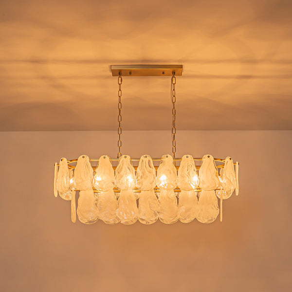 10-Light White Strie Glass Linear Layered Chandelier