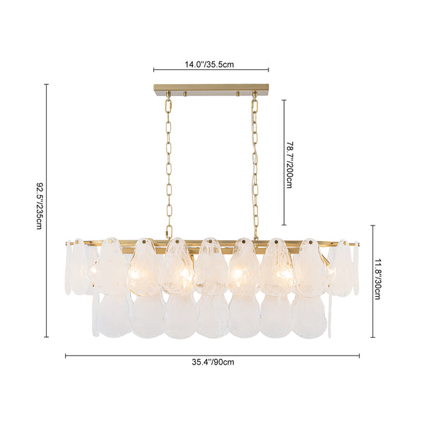10-Light White Strie Glass Linear Layered Chandelier