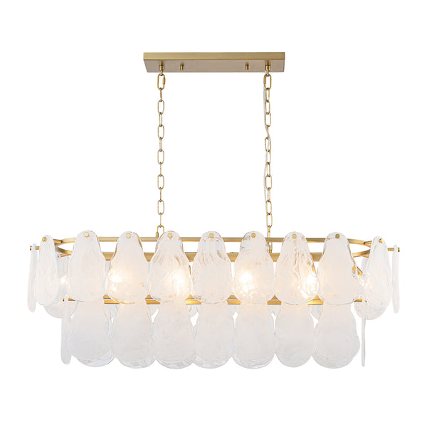 10-Light White Strie Glass Linear Layered Chandelier