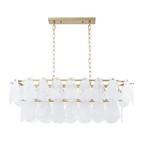 10-Light White Strie Glass Linear Layered Chandelier