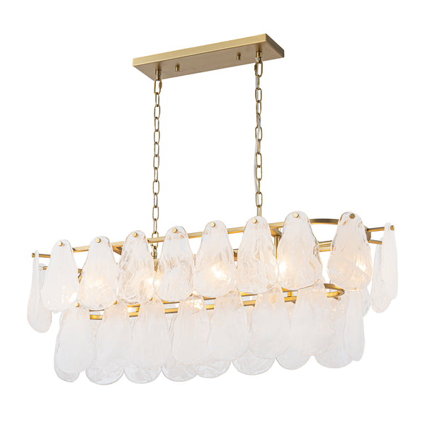 10-Light White Strie Glass Linear Layered Chandelier