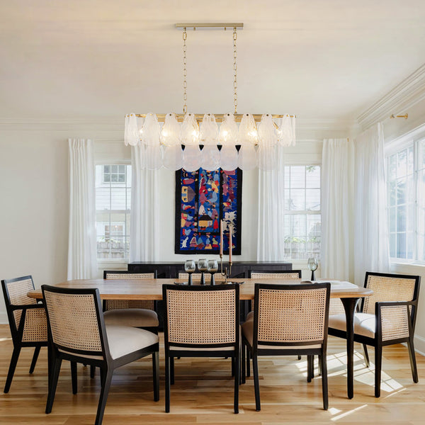 10-Light White Strie Glass Linear Layered Chandelier