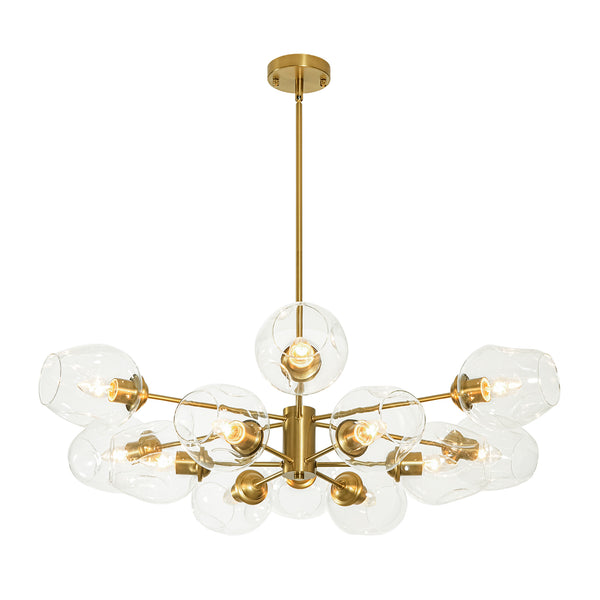 12-Light Brass Sputnik Clear Dimpled Tulip Glass Tiered Chandelier