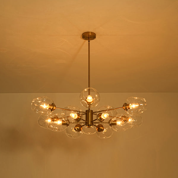 12-Light Brass Sputnik Clear Dimpled Tulip Glass Tiered Chandelier