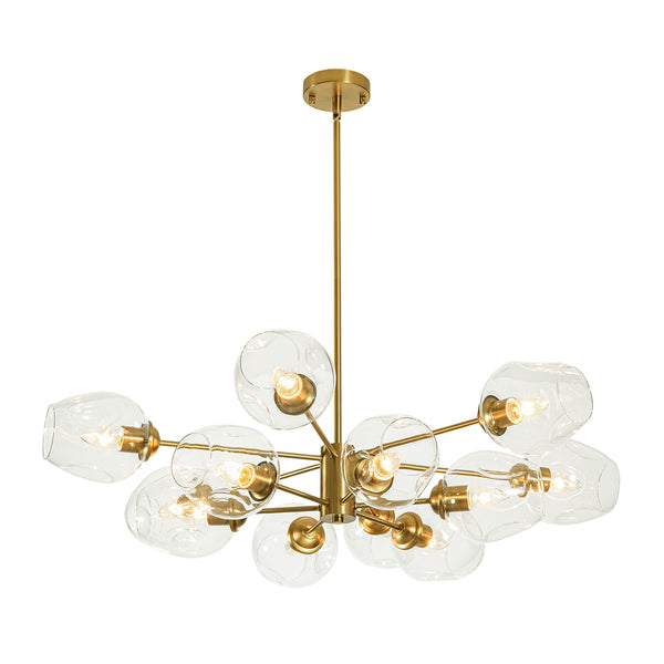 12-Light Brass Sputnik Clear Dimpled Tulip Glass Tiered Chandelier