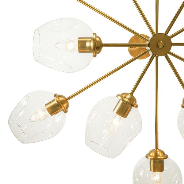 12-Light Brass Sputnik Clear Dimpled Tulip Glass Tiered Chandelier