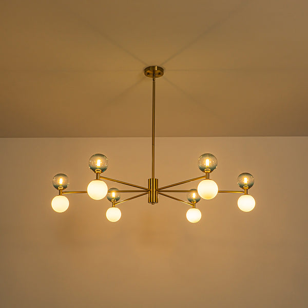 Ornate Glam 12-Light Blue Mixed Frosted Glass Sphere Chandelier