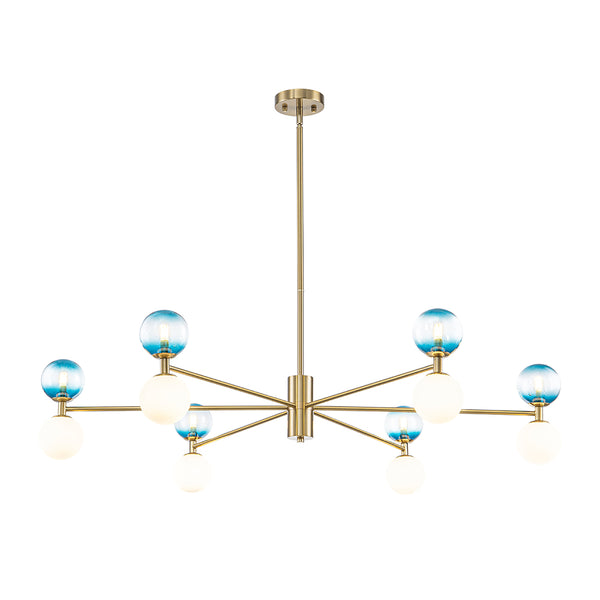 Ornate Glam 12-Light Blue Mixed Frosted Glass Sphere Chandelier