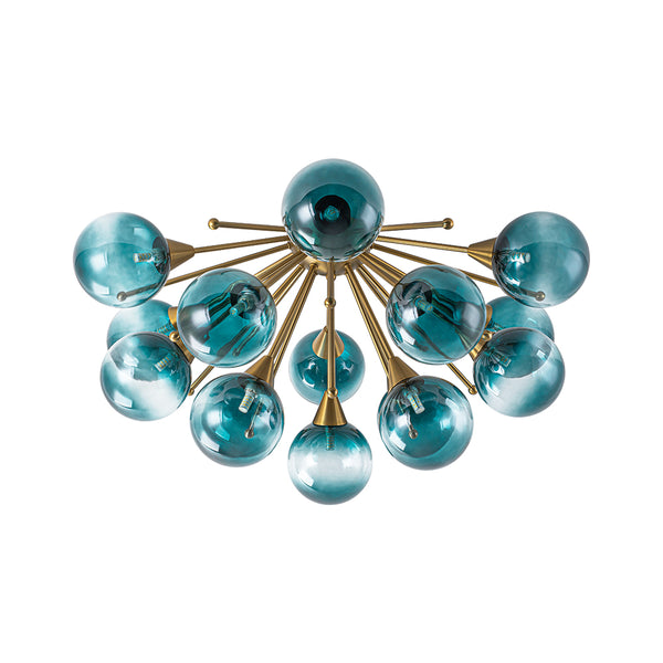 15-Light Teal Ombre Glass Bubble Sunburst Flush Mount