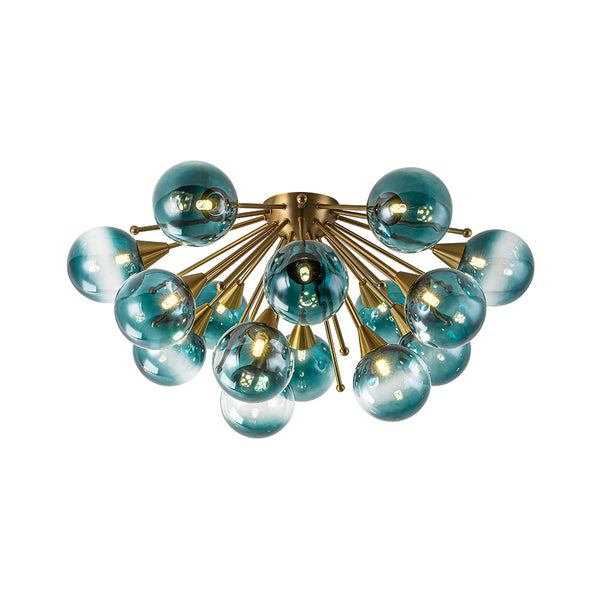15-Light Teal Ombre Glass Bubble Sunburst Flush Mount