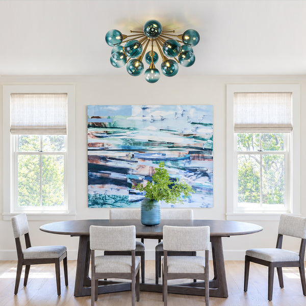 15-Light Teal Ombre Glass Bubble Sunburst Flush Mount